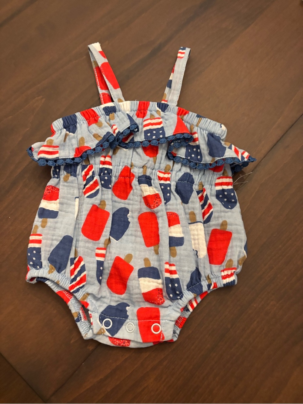 Baby Essentials Red, White and Blue Gauze popsicle romper NWT